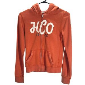 Y2K Hollister Zip Hoodie L Burnt Orange HCO 1922 Logo Preppy Mallcore Streetwear
